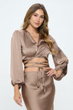 Silky Satin Wrap Crop Top (Dune)