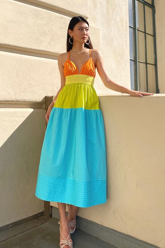 Poplin Color-block Dress